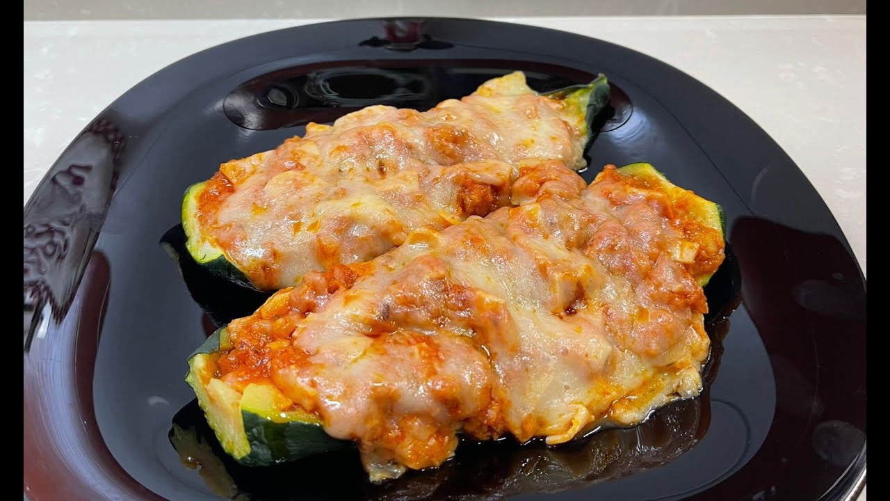 calabacín relleno de jamón y queso microondas