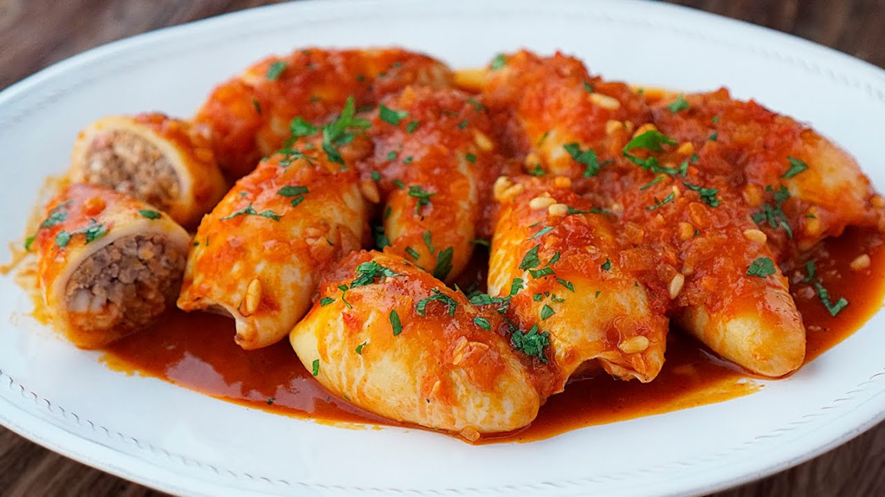 calamares rellenos de carne picada y huevo