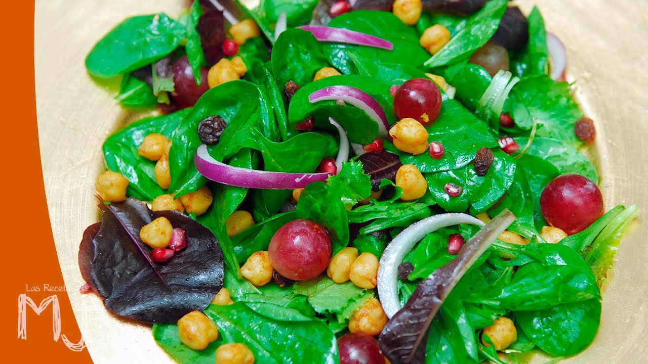 ensalada de garbanzos con espinacas y huevo