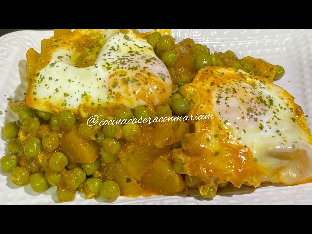 guisantes con huevo y patatas