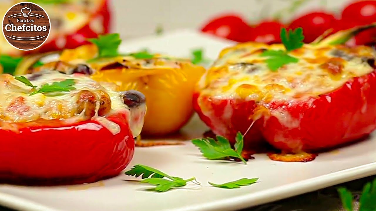 pimientos rellenos de pollo y verduras