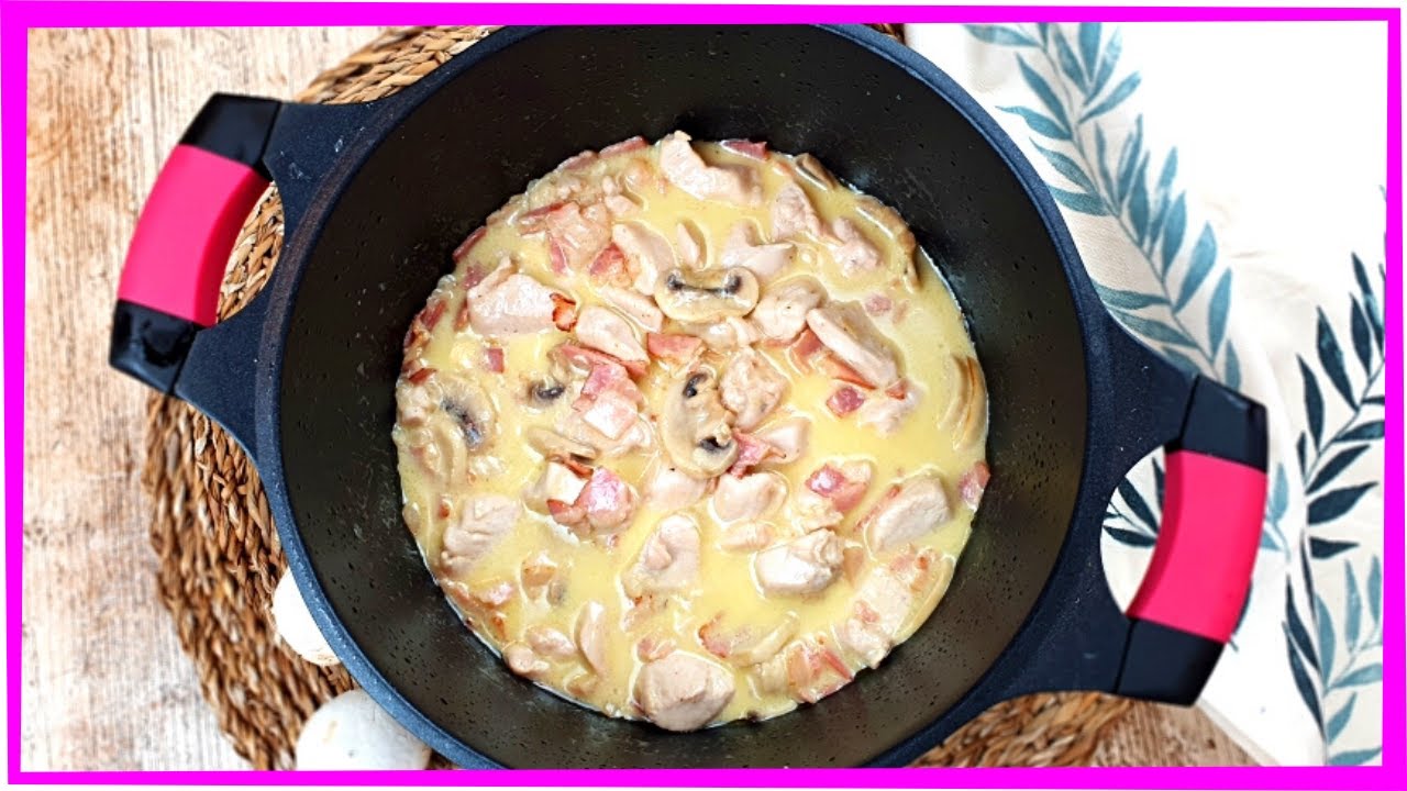 pollo con nata y champiñones y bacon