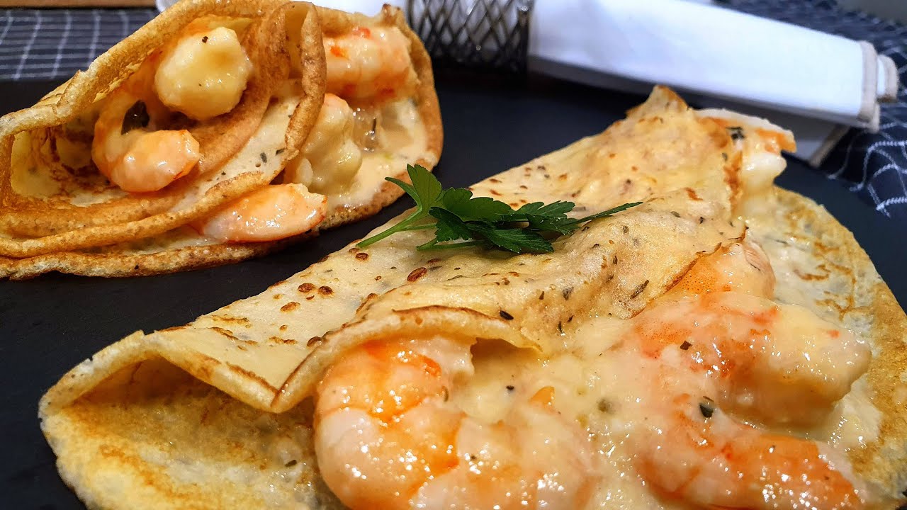 receta de crepes rellenos de marisco con salsa
