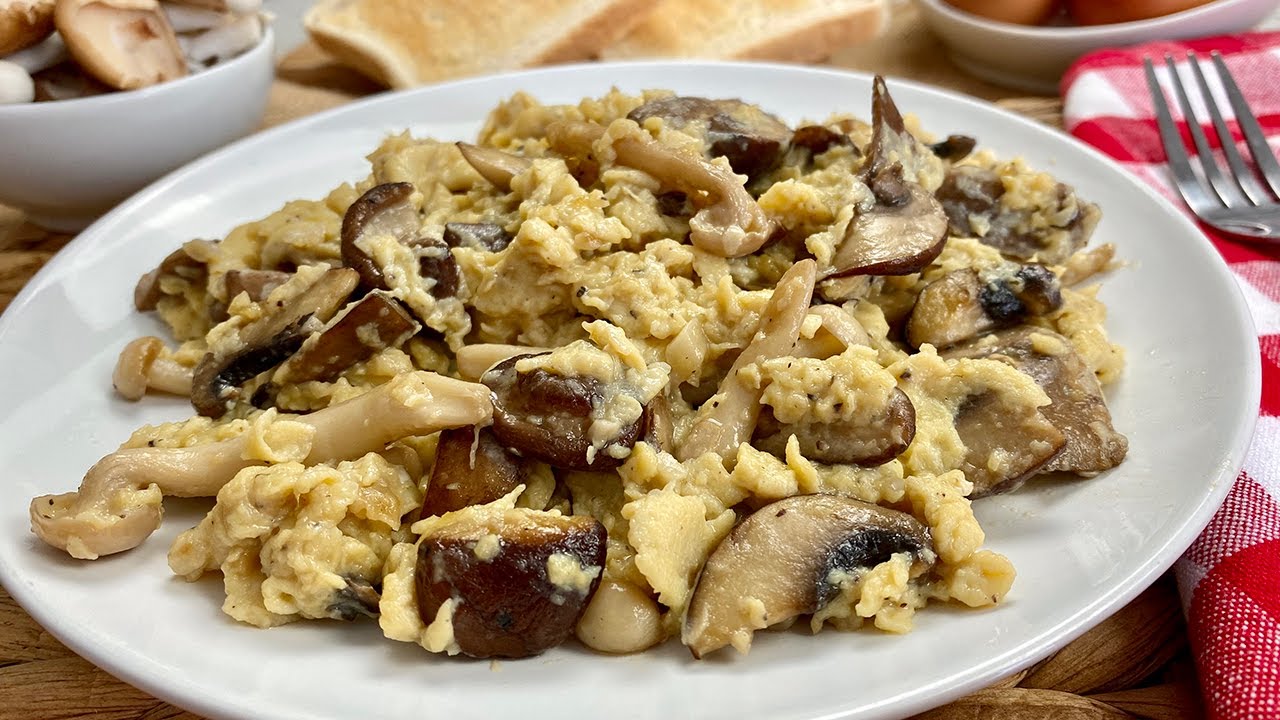 revuelto de setas con huevo y jamón