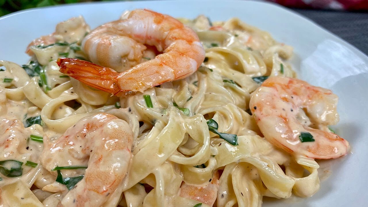 tallarines con langostinos al coco