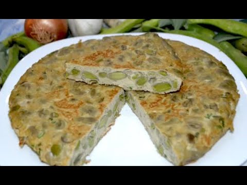 tortilla de habas y cebolla