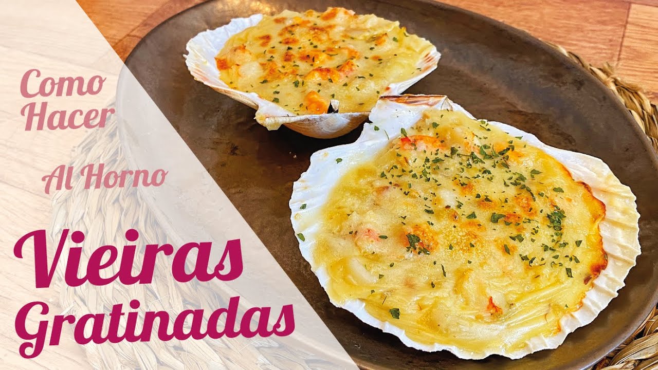 vieiras con bechamel y jamón