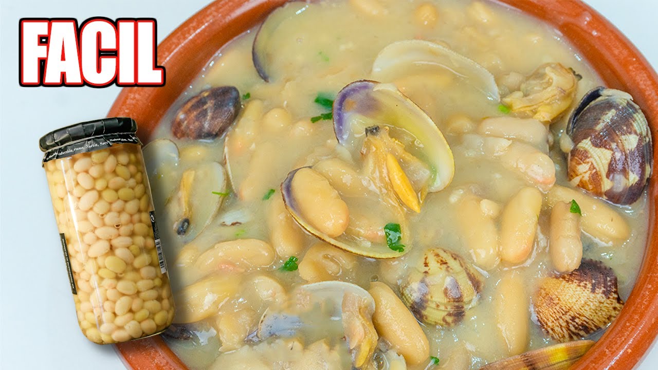 alubias blancas de bote con almejas