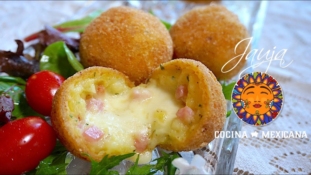bolas de patata rellenas de jamón y queso