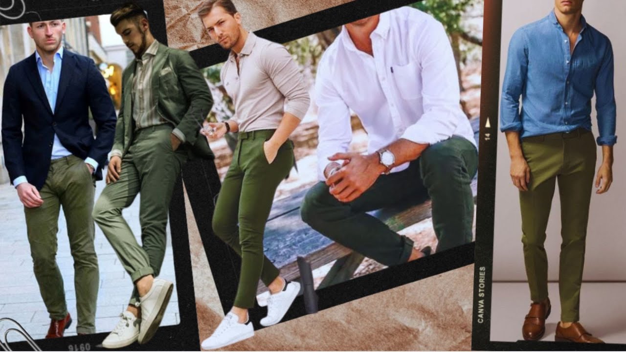 combinar pantalon verde olivo hombre