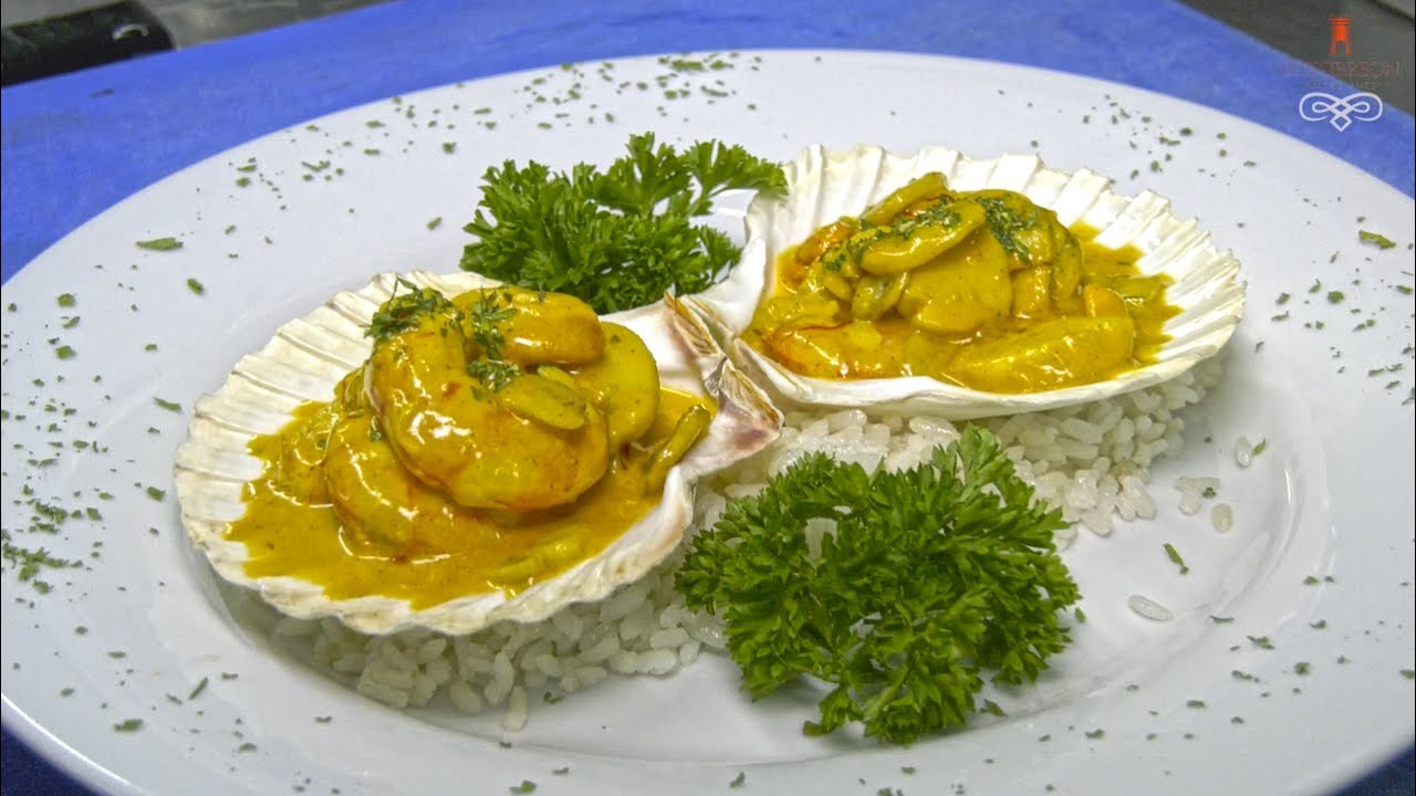 como preparar carne de vieiras con gambas