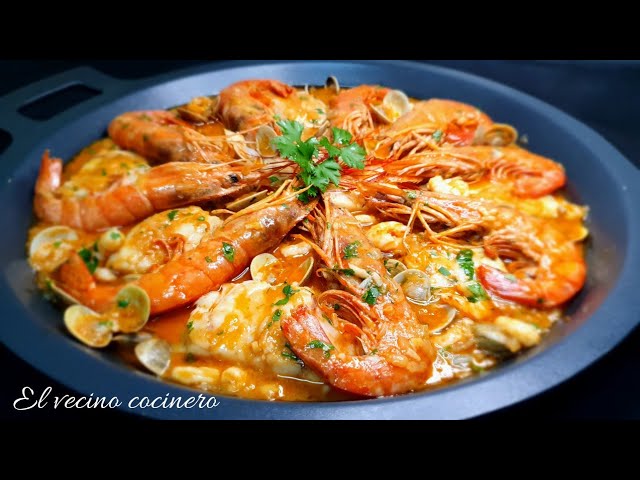 corvina en salsa de gambas