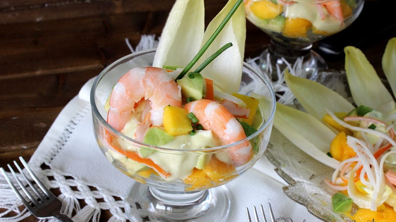 ensalada de langostinos y mango