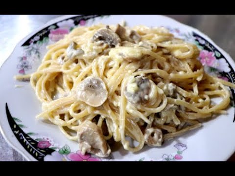 espaguetis con champiñones y huevo