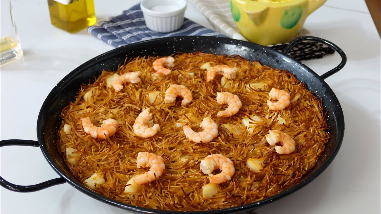 fideua con sepia y langostinos