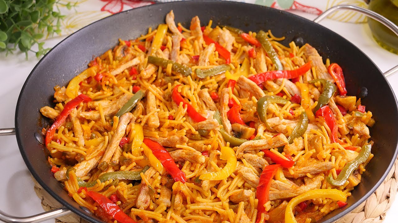 fideuá de carne y verduras