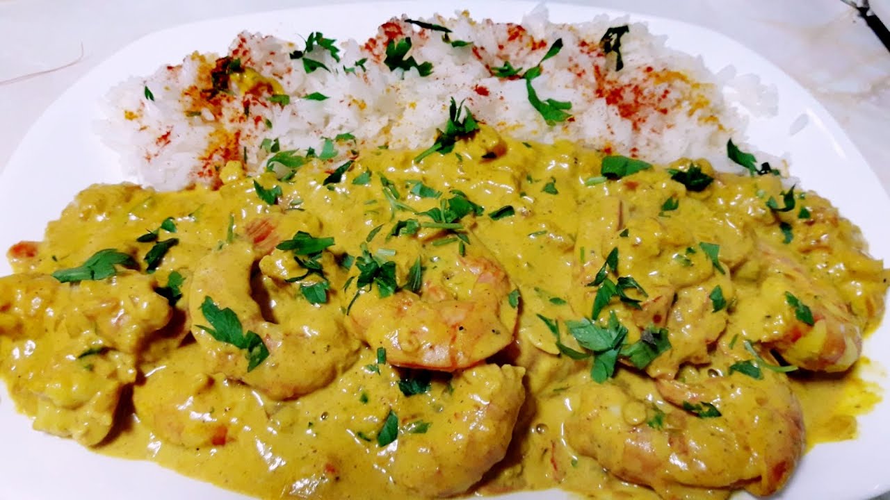 langostinos al curry con nata