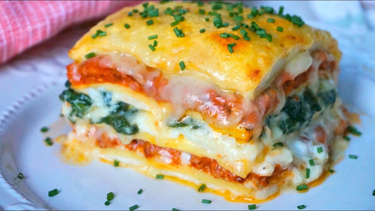 lasaña de carne y espinacas