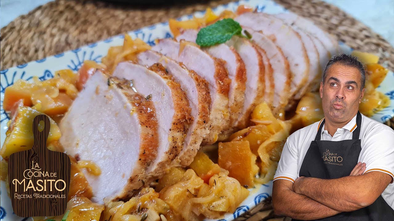 lomo con manzana y cebolla