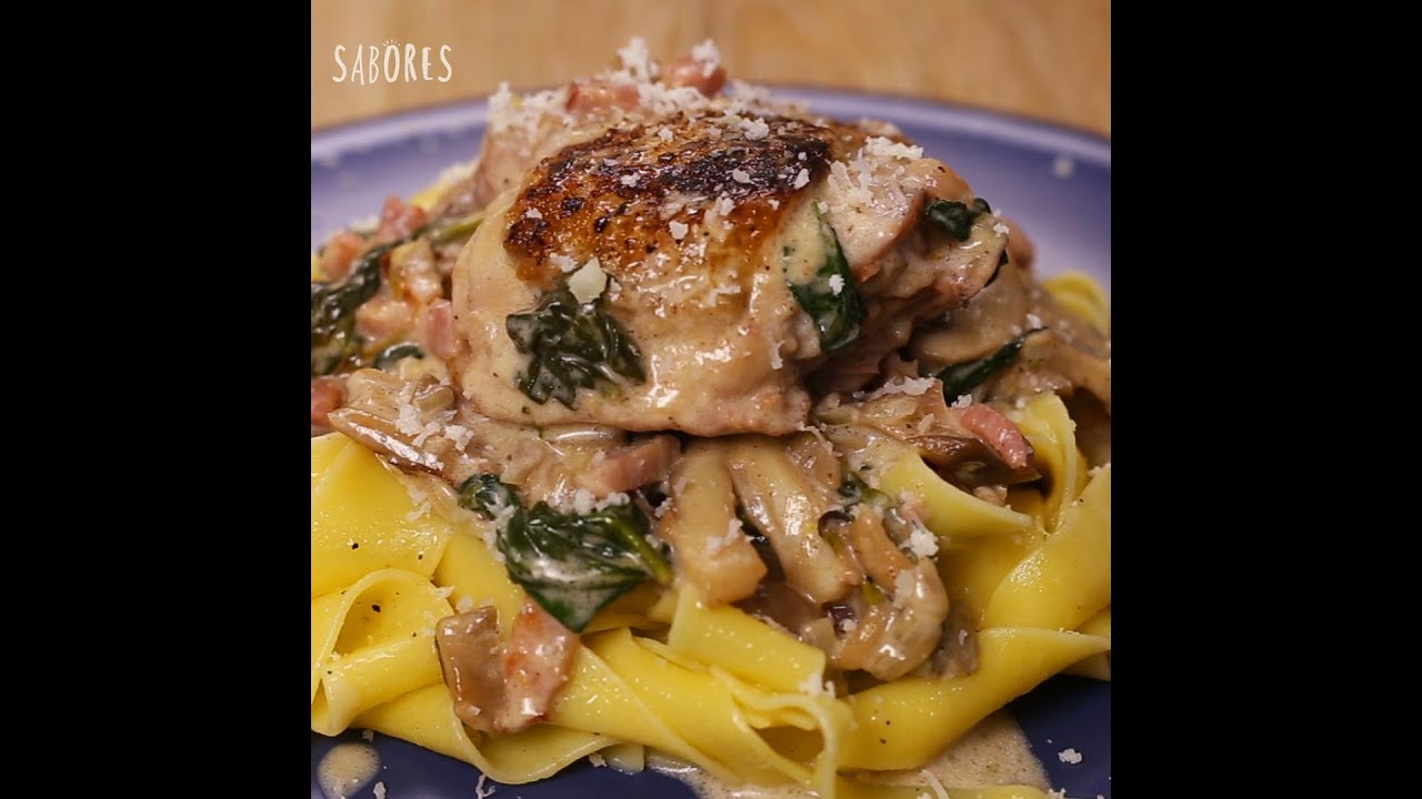 macarrones con pollo y setas