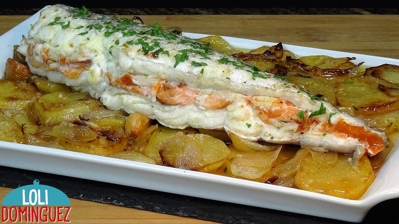 merluza rellena de gambas y verduras