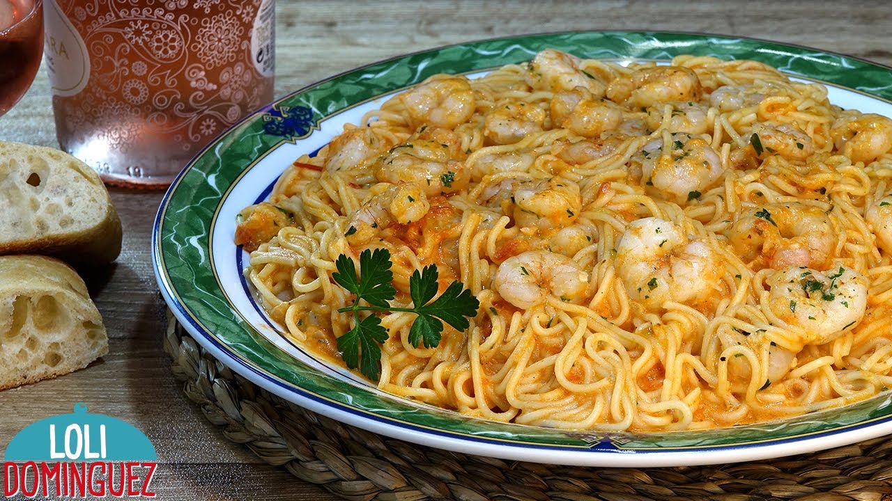 pasta con gambas y tomate