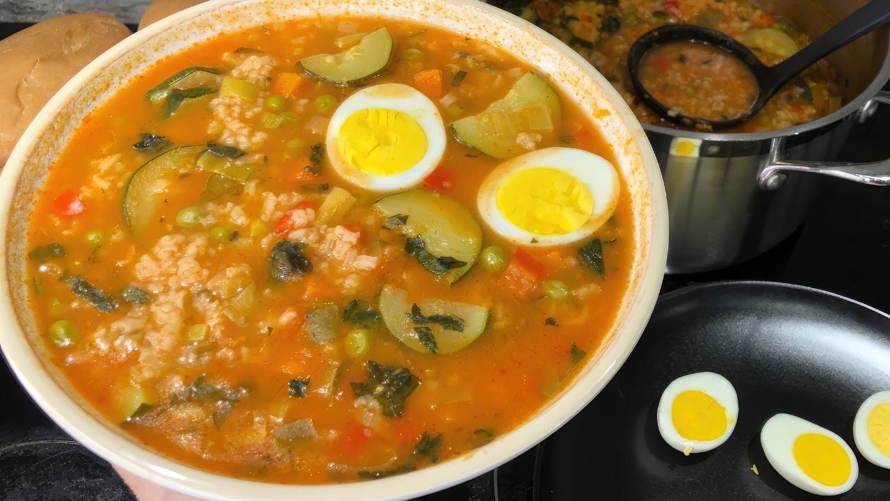 sopa de verdura y arroz